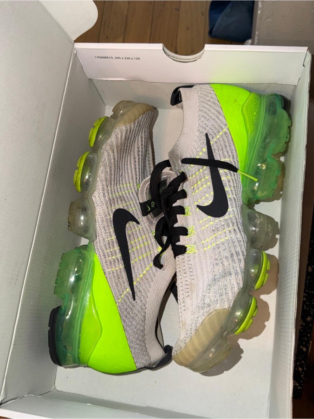 Nike Kids VaporMax Flyknit Sneakers - Gray with Neon Green